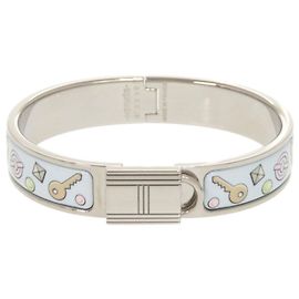 Hermès Hermes Light Blue and Silver Metal Bangle Silvery Light blue