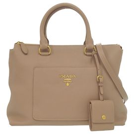 Prada Beige Leather 2-Way Handbag Beige