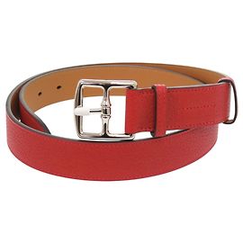 Hermès Hermes Etrivière Leather Belt Silvery Red
