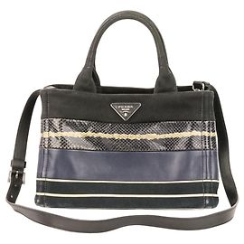 PRADA Mini Bolsa de Mão/Shoulder em Canapa Patchwork Preto Azul marinho