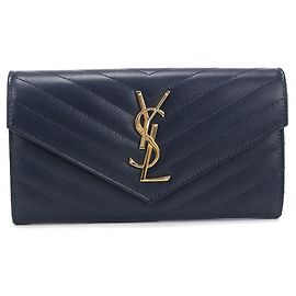 Saint Laurent Navy Bi-fold Long Wallet Navy blue
