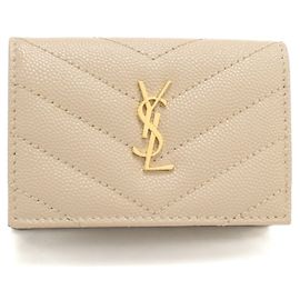 SAINT LAURENT Tri-fold Wallet Beige