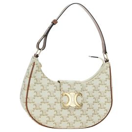 Céline Sac à main Ava en toile Macadam de CELINE PVC Blanc Or Auth 175974SAM Blanc Doré
