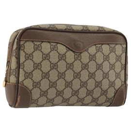 GUCCI GG Supreme Pochette en PVC Beige Or Auth 175370 Beige Doré