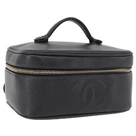 Pochette de maquillage CHANEL Vanity en cuir caviar noir avec CC doré Auth 175587 Noir Doré