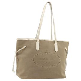 Bolsa Tote PRADA em lona bege dourada Auth ka3943 Bege Dourado