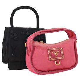 Prada Pouch Handtasche Nylon 2 Set Pink Schwarz Auth 174958 Schwarz Pink