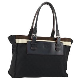 LOEWE Borsa Tote Anagram Canvas Nera Argento Auth 175211 Nero Argento
