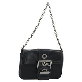 PRADA Chain Shoulder Bag Nylon Brown Silver Auth 175639A Brown Silvery