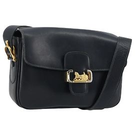 Borsa a spalla CÉLINE Carrozza in pelle blu navy e oro Auth YKZ1109 D'oro Blu navy