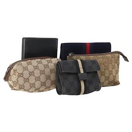 GUCCI GG Canvas Tasche Leder 5 Set Schwarz Beige Auth 174994 Schwarz Beige