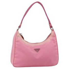 PRADA Bolsa Pouch de Nylon Rosa Prata Auth 175327 Prata Rosa