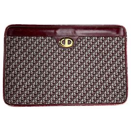 Vintage Dior Oblique Monogram Clutch Grey Red Red