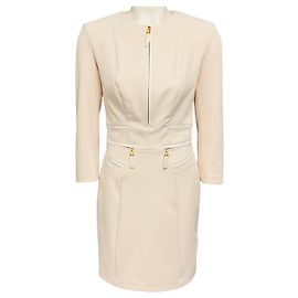 Robe zippée en crêpe double couche Elisabetta Franchi Milk Beige