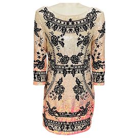 Robe Mini Ombre en Broderie Florale avec Sequins Irisés Noirs et Roses de Needle & Thread Rose