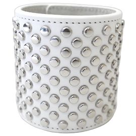 Junya Watanabe White Studded Leather Cuff Bracelet Unisex White
