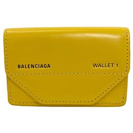 Cartera tri-fold de cuero amarillo Balenciaga Amarillo