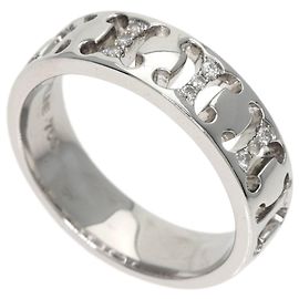 Céline Celine Logo Diamond Ring in 18K White Gold Other