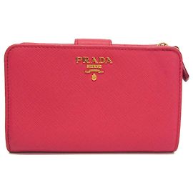 Cartera Bifold Tab de Prada en Cuero Saffiano Largo Rosa