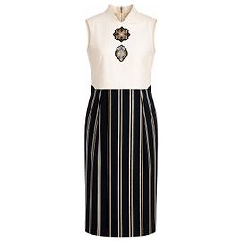 Robe midi sans manches Dries Van Noten noire et crème Noir Beige Doré