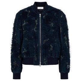Dries Van Noten Bomber Jacket Navy Blue Sequins Ruffles Green Navy blue