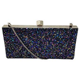 Clutch in glitter multicolore blu navy di Jimmy Choo con hardware argentato e tracolla a catena Metallico