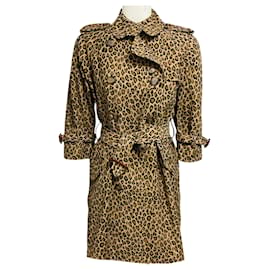 R13 Trenchcoat mit Raglanärmeln im Leopardenmuster in Tan / Braun / Schwarz mit Gürtel Kamel