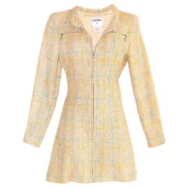 Veste en tweed Chanel avec fermeture éclair Rose Beige Jaune Bleu clair