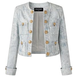 Balmain Jacke aus hellblauer Baumwolle Tie Dye Hellblau