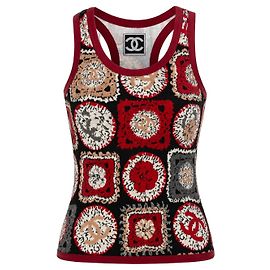Top de Chanel em algodão com motivos CC Multicor