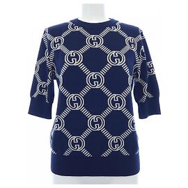 Gucci Wool Knit Blue Beige Navy blue