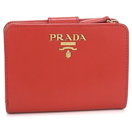 Prada Bi-fold Wallet in Red Leather Red