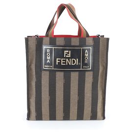 Bolsa Tote de Couro Pequin da Fendi Marrom Vermelho