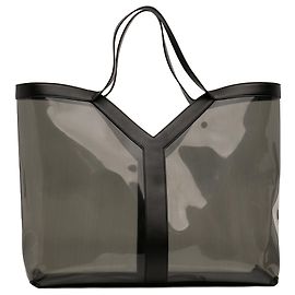 Saint Laurent Gray Maxi PVC Transparent Y Tote Brown