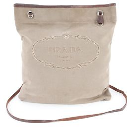 Bolsa de ombro em couro jacquard com logo Prada Marrom
