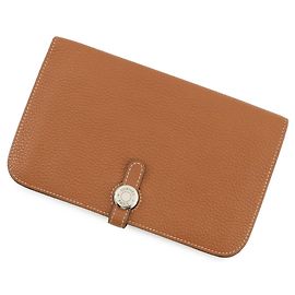 Carteira Longa Dogon GM em Couro Togo da Hermès Marrom Dourado