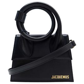 NEUE JACQUEMUS CHIQUITO KNOT HANDTASCHE AUS SCHWARZEM LEDER MIT GURT Schwarz