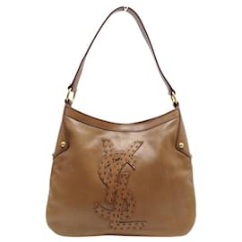 BOLSO DE MANO VINTAGE YVES SAINT LAURENT RIVE GAUCHE LOGO YSL 147088 HOBO Castaño