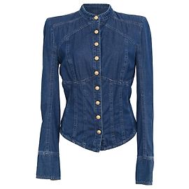 Giacca in denim tipo corsetto Balmain in cotone blu Blu