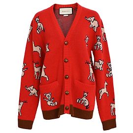 Gucci Hawaii Button-Down Cardigan aus roter Wolle Rot