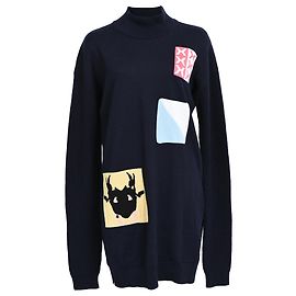Jw Anderson Pullover mit Stehkragen aus marineblauer Wolle mit Häkelpatch Blau Marineblau