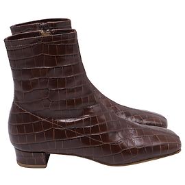 By Far Croc-Embossed Ankle Boots in Brown Leather  Brown Red