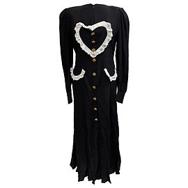 Vestido midi em seda preta com acabamento em renda ondulada de Alessandra Rich Preto