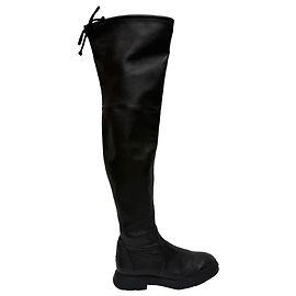 Bota acima do joelho Lowland da Stuart Weitzman em couro preto Preto