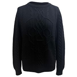 Schwarzer Wollpullover mit Totenkopf- Kabelstrickmuster von Alexander McQueen Schwarz