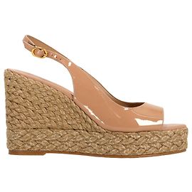 Sandales Espadrilles à Talon Slingback Island de Stuart Weitzman en Cuir Verni Beige Beige