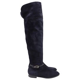 Bottes hautes à accent bouclé Burberry en daim bleu marine Bleu Bleu Marine
