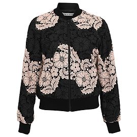 Alice + Olivia Felisa Lace Bomber Jacket in Black Polyester Black