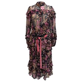 Abito Midi a Balze Multicolore in Seta Zimmermann Lucky Multicolore