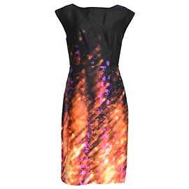 Prada Printed Midi Dress with Bow Detail in Multicolor Silk  Black